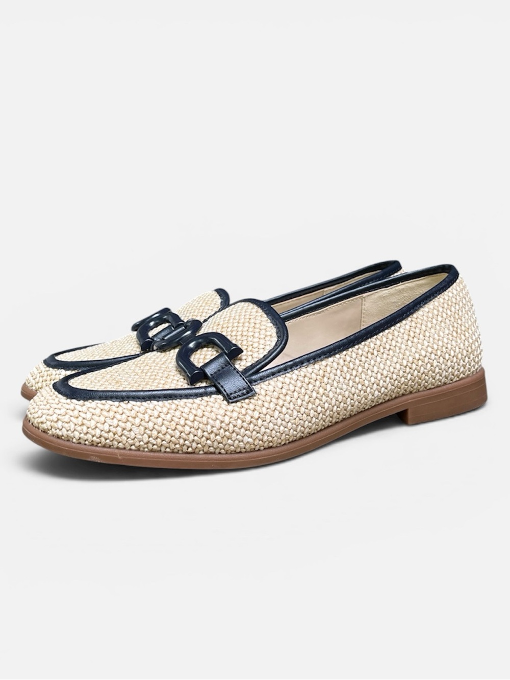 Kenneth Cole NY Larisa/Linda Raffia Bit Loafer in Cream Navy Trim Wmn’s Sz 7 1/2